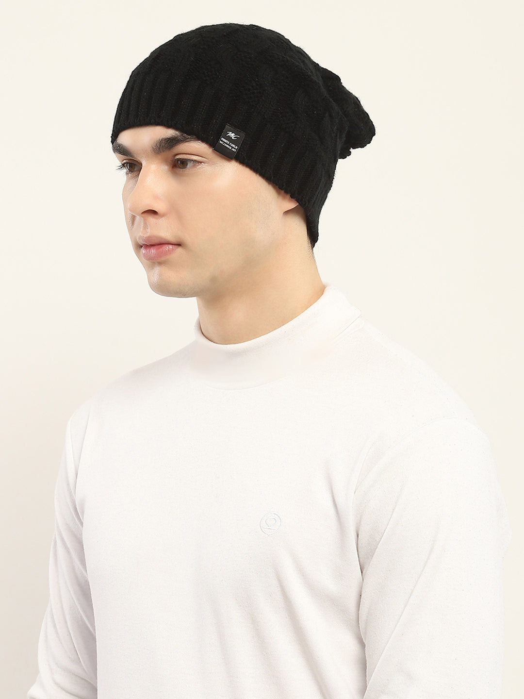 Men Black Self Design Cap