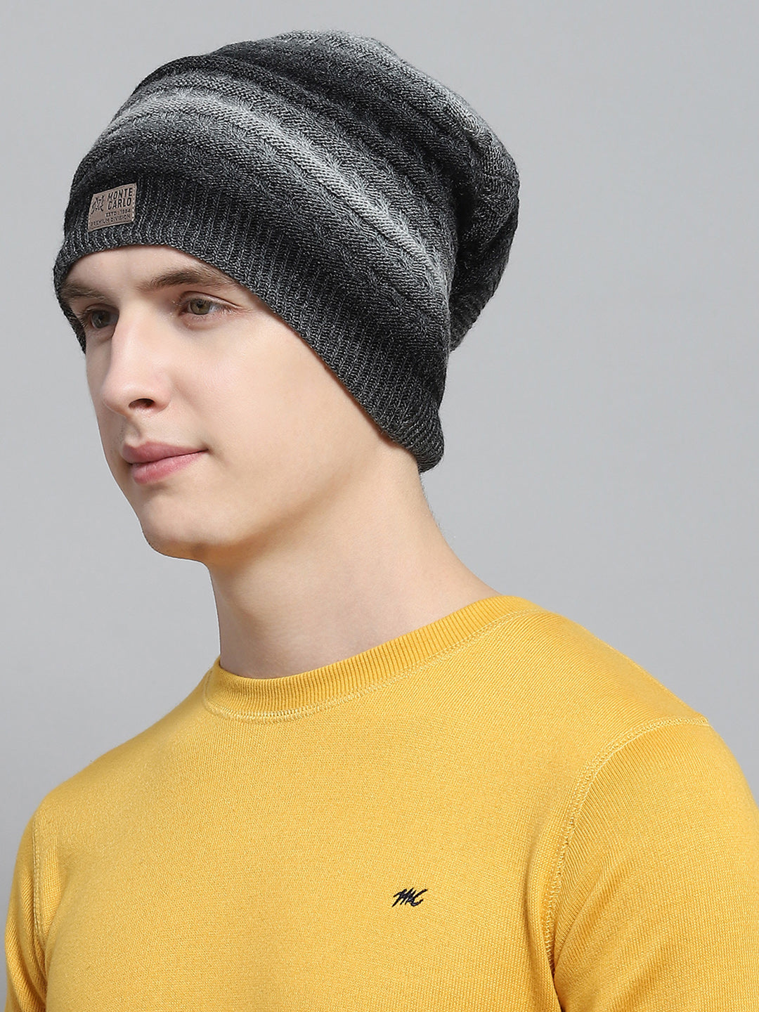 Men Black Self Design Cap