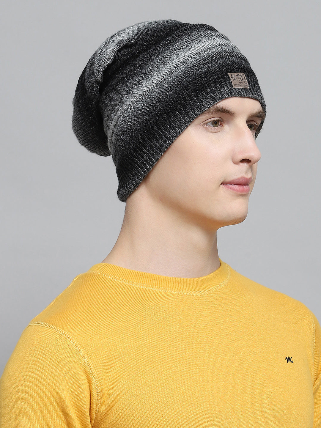 Men Black Self Design Cap