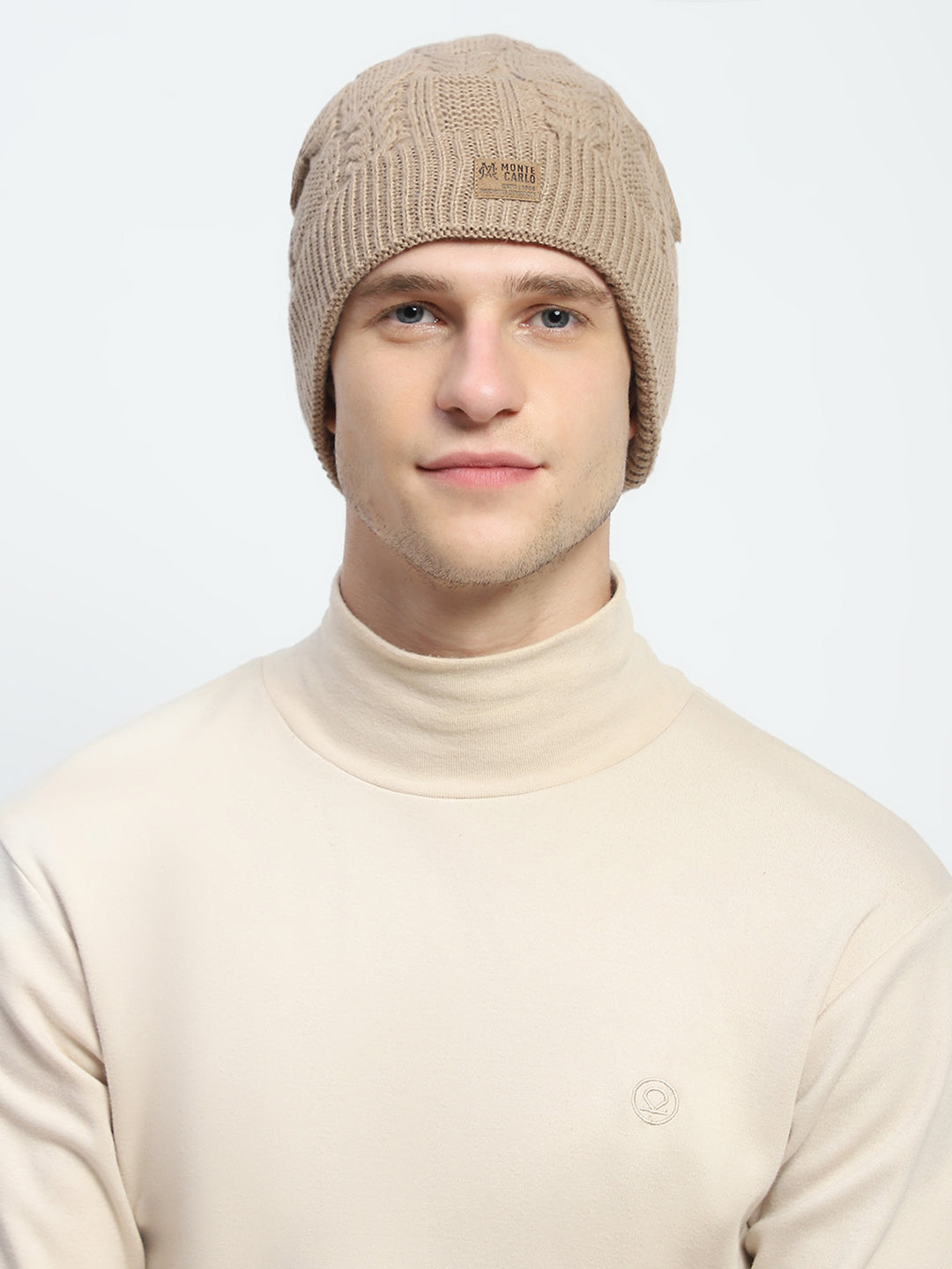 Men Beige Self Design Cap