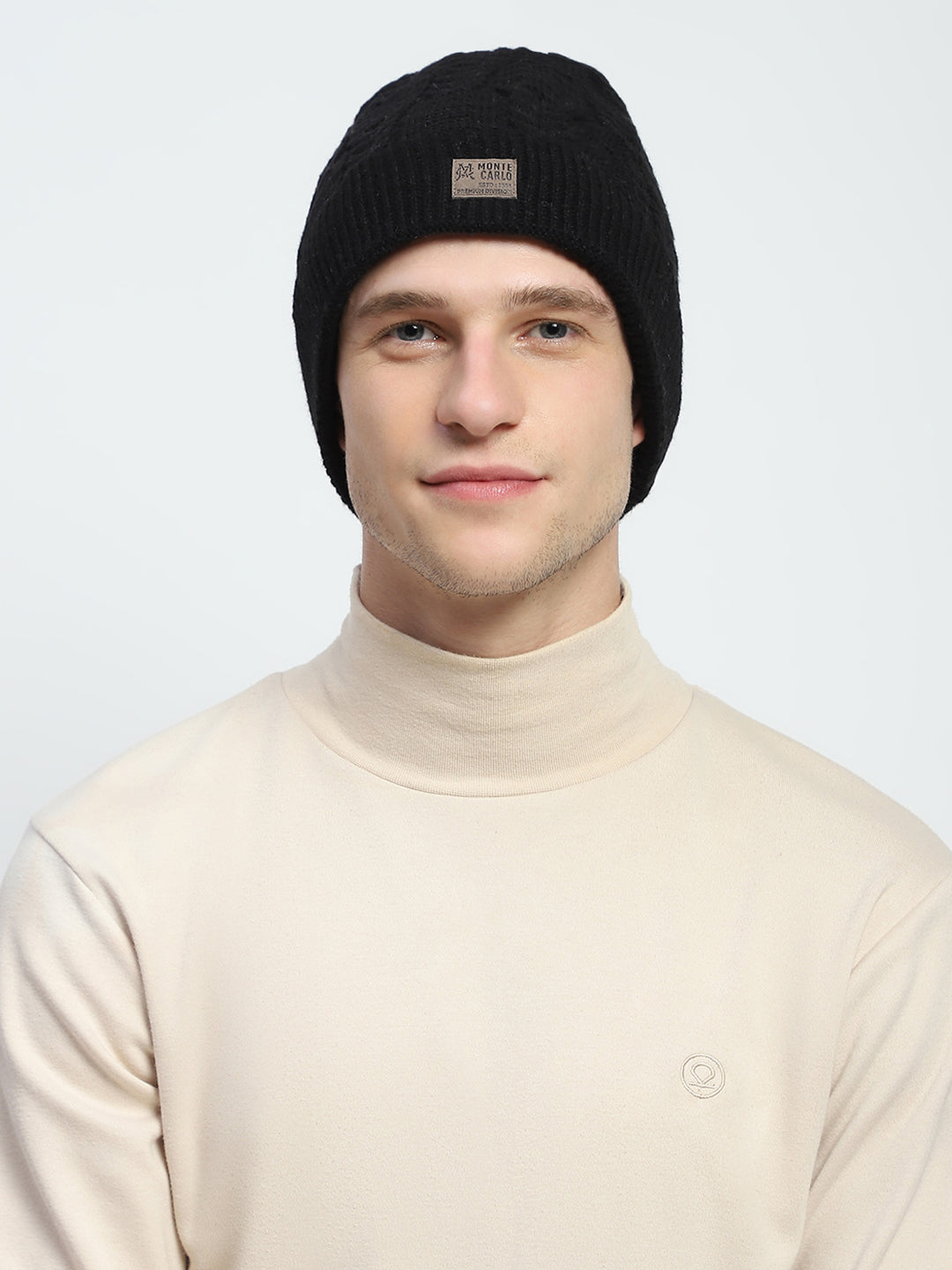 Men Black Self Design Cap