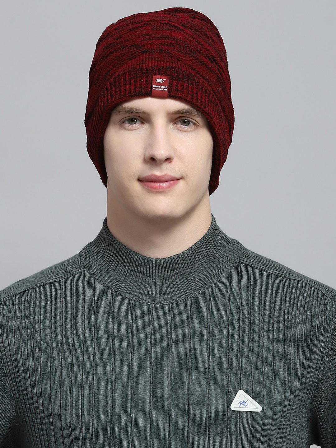 Men Maroon Self Design Cap