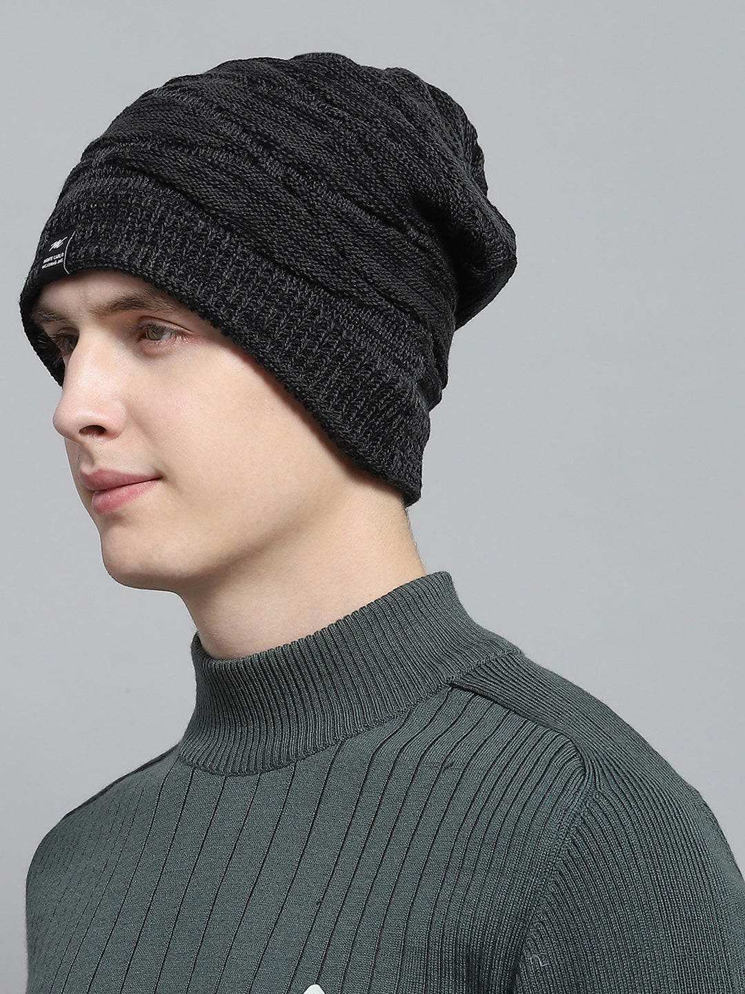 Men Black Self Design Cap