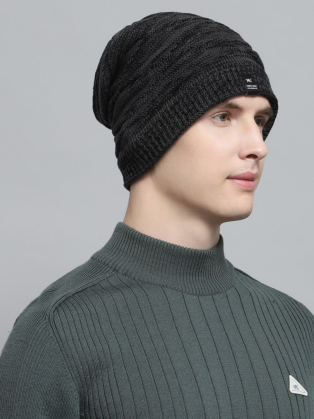 Men Black Self Design Cap