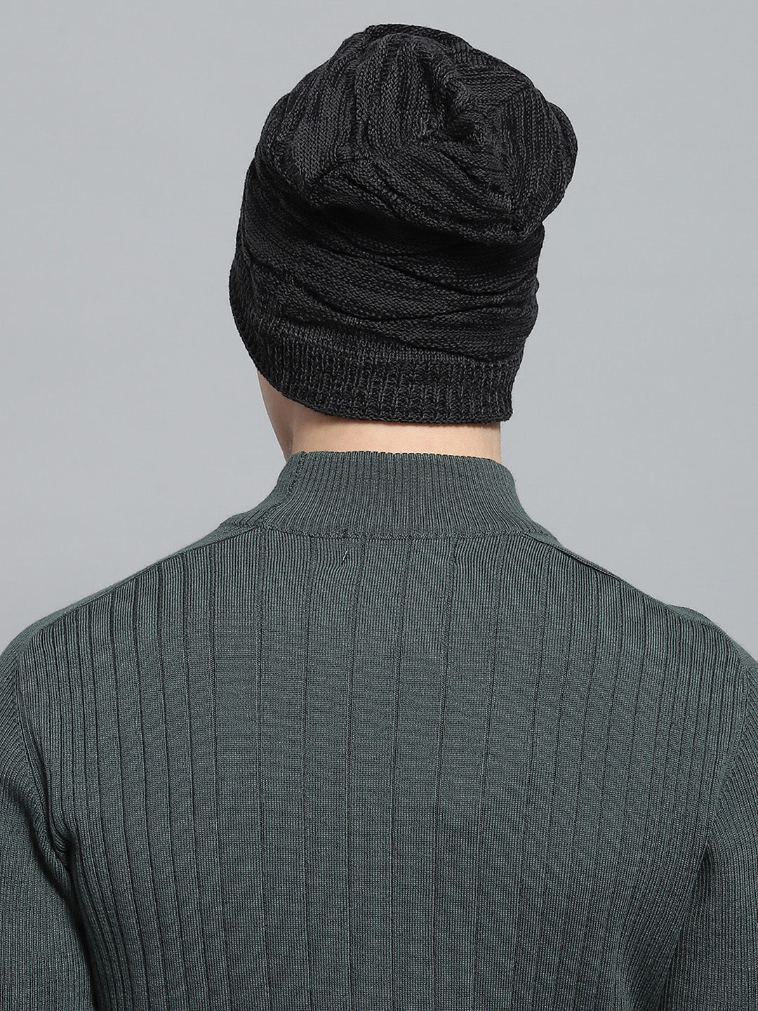 Men Black Self Design Cap