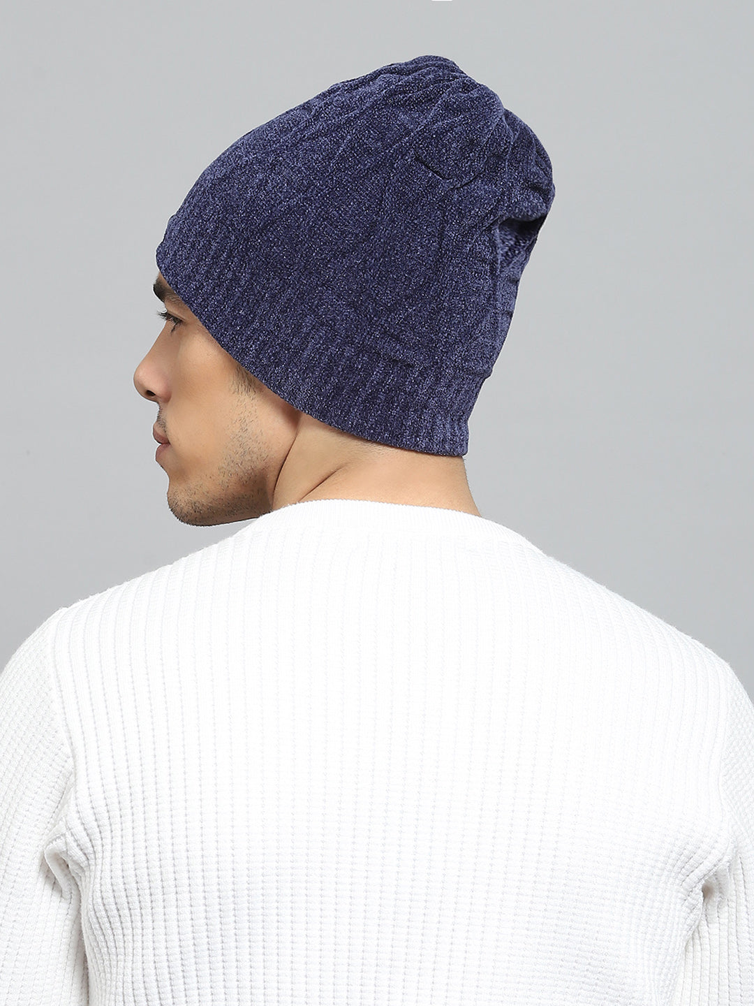 Men Navy Blue Solid Cap