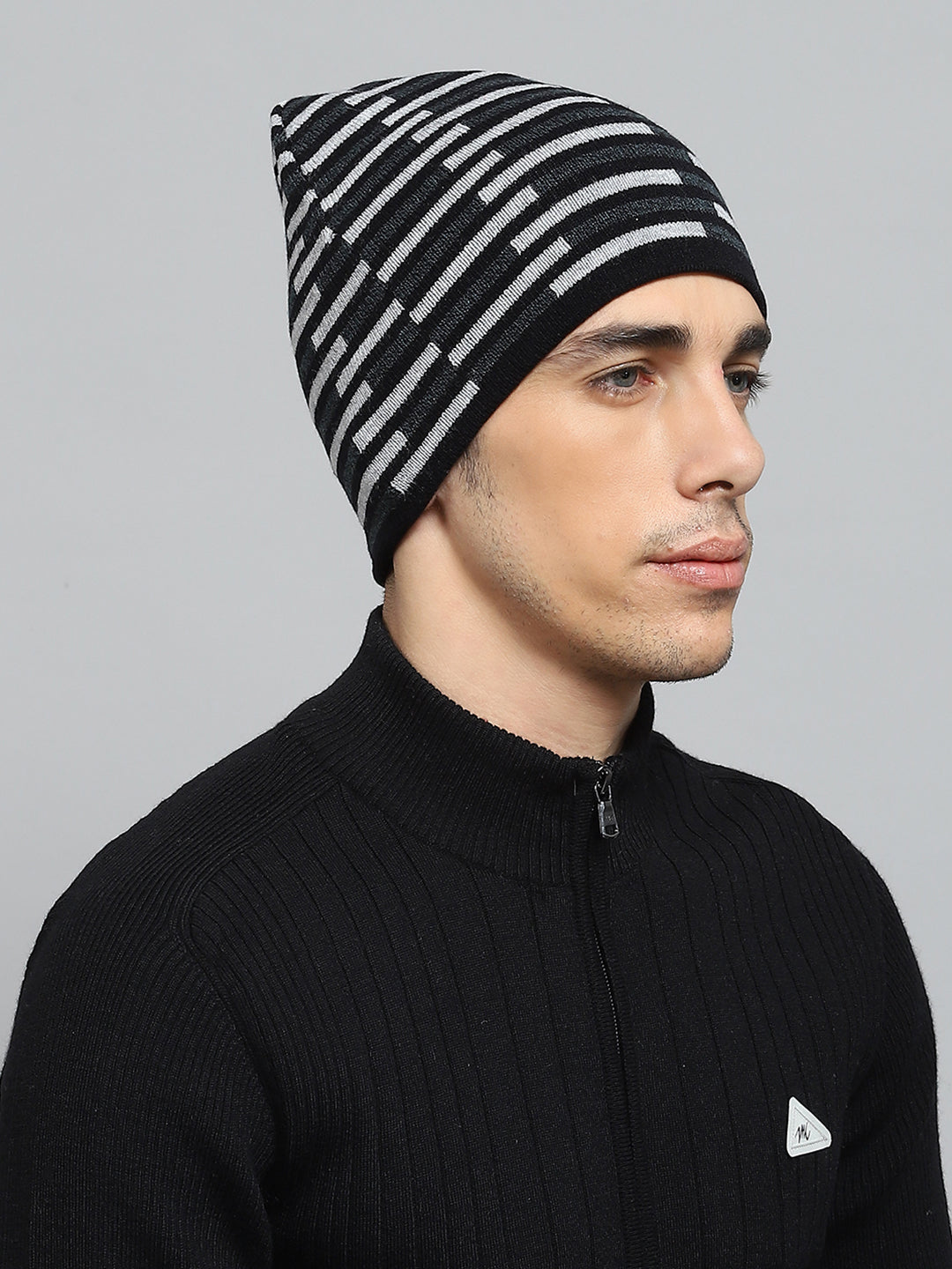 Men Black Self Design Cap