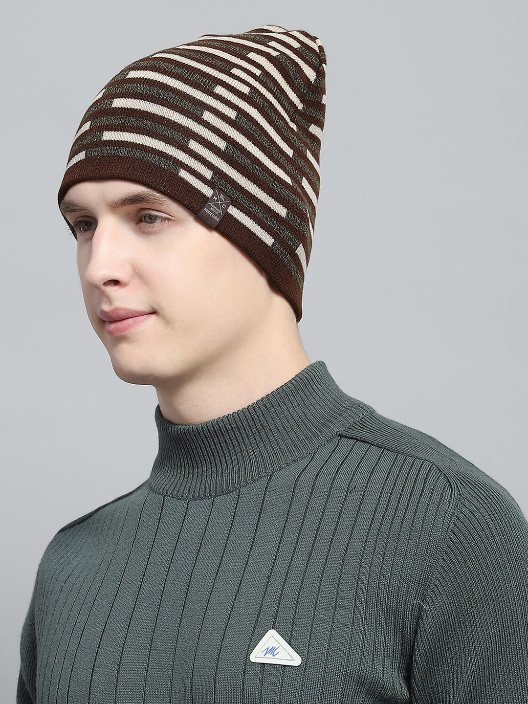 Men Brown Self Design Cap