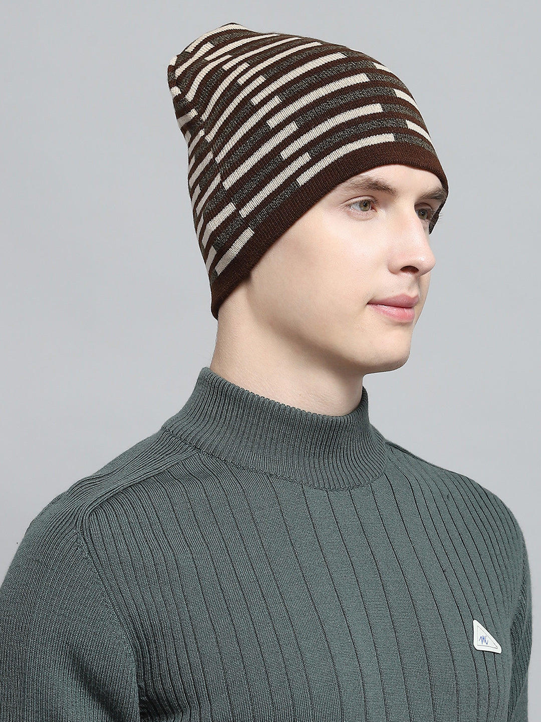 Men Brown Self Design Cap