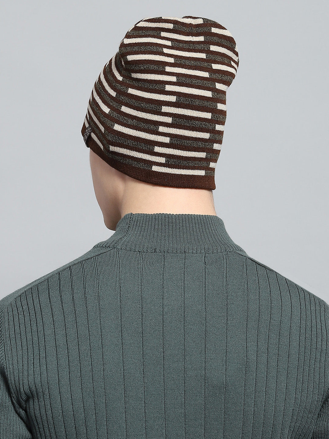 Men Brown Self Design Cap