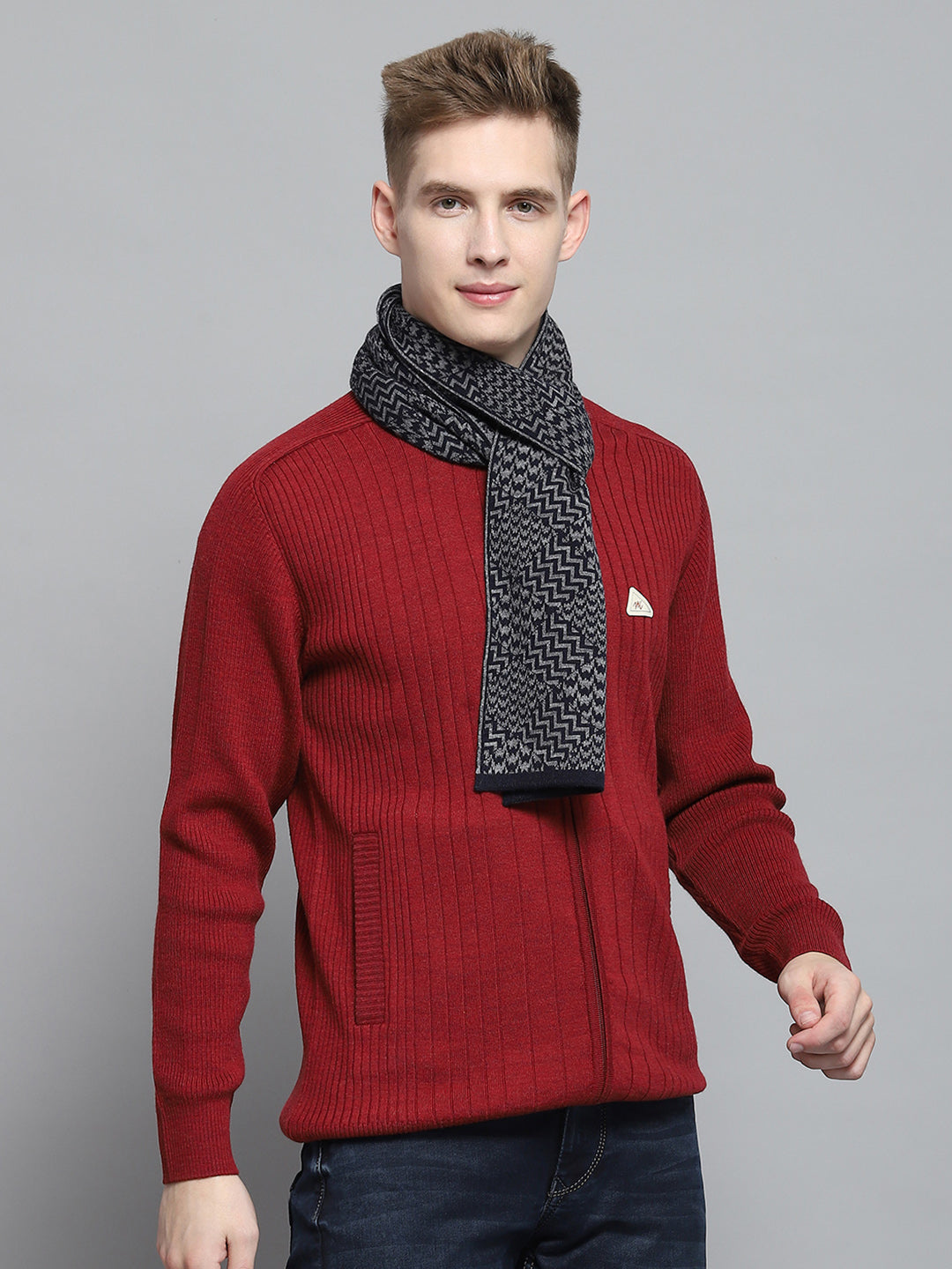 Men Navy Blue Self Design Muffler