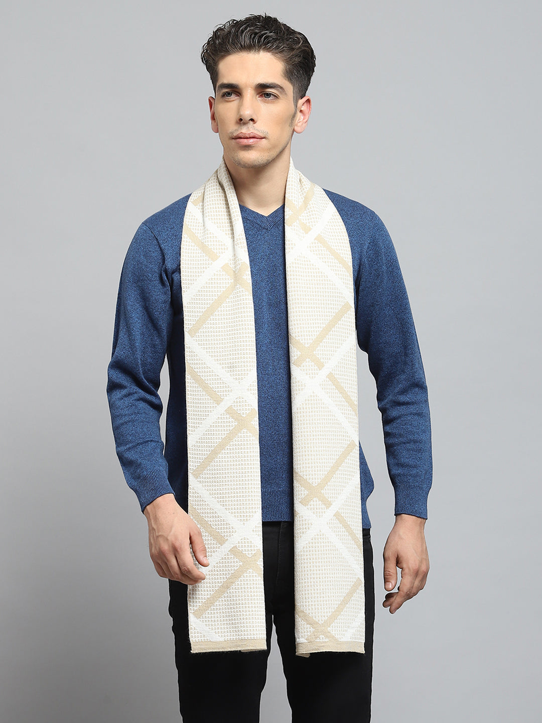 Men Beige Self Design Muffler