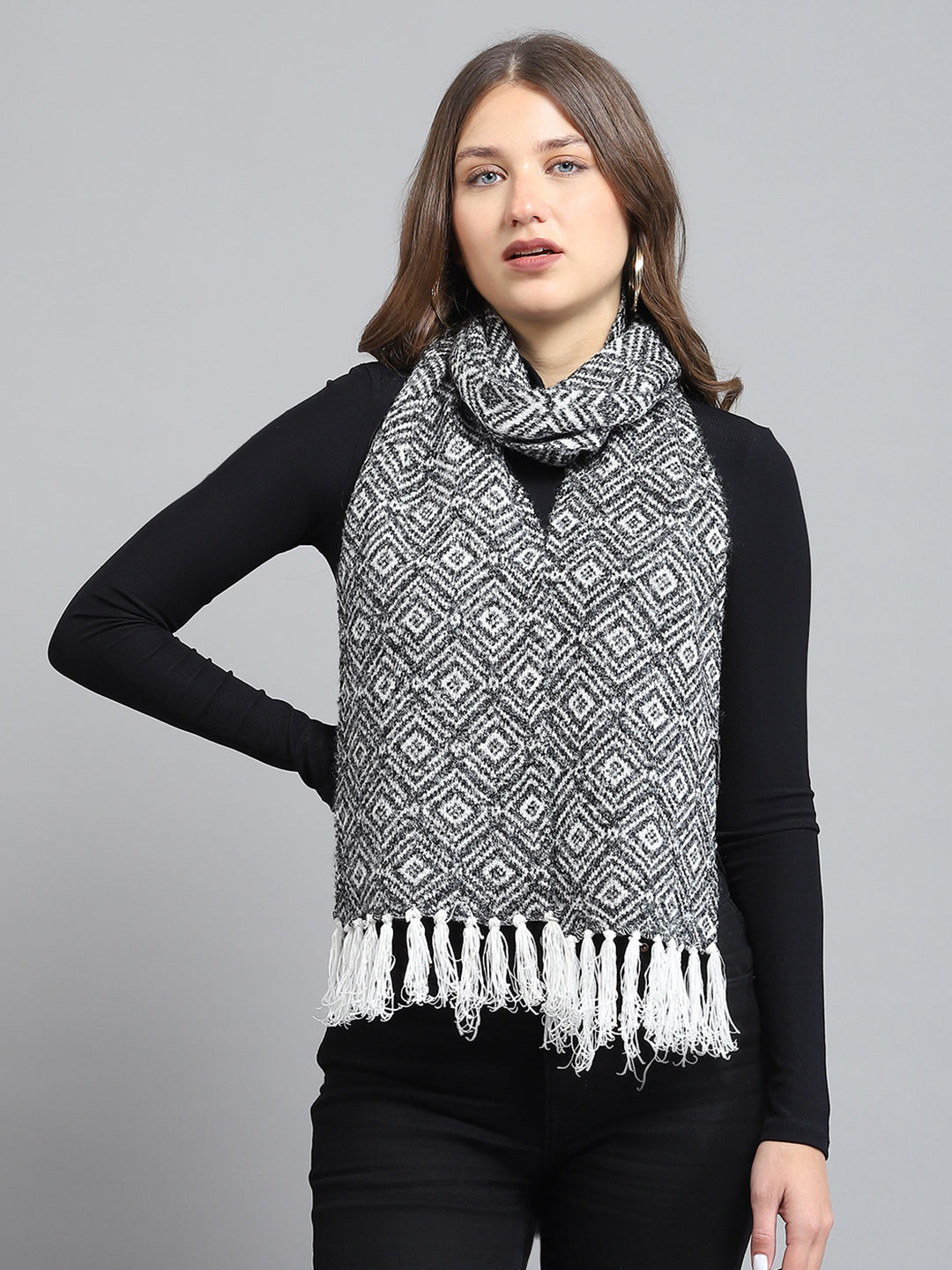 Women Black Self Design Muffler