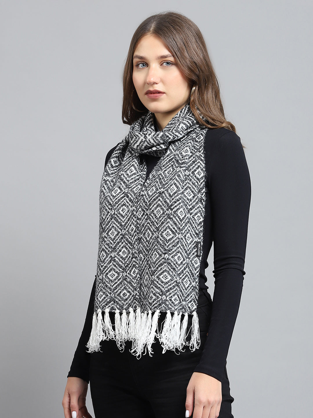 Women Black Self Design Muffler