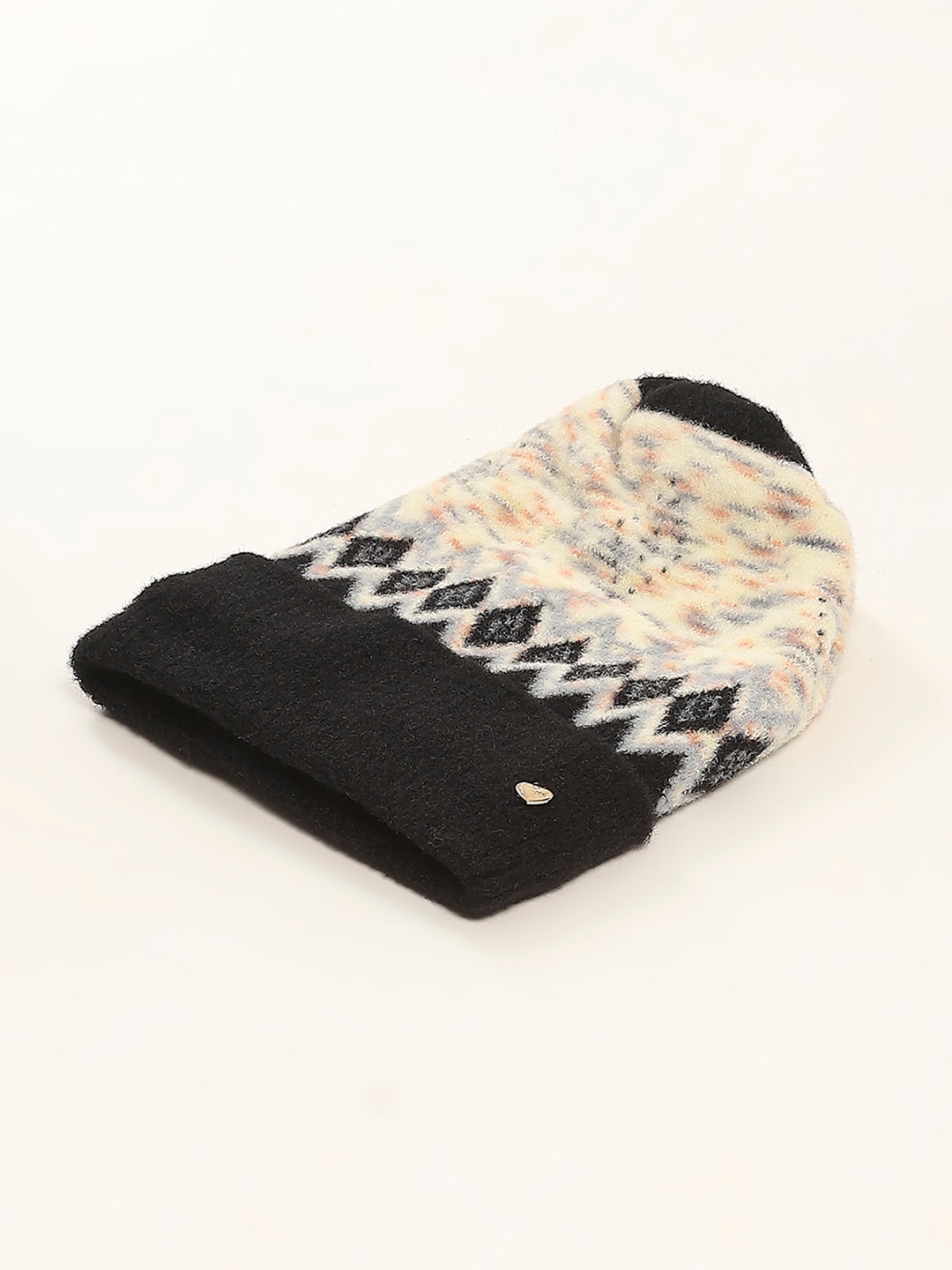 Women Black Self Design Cap