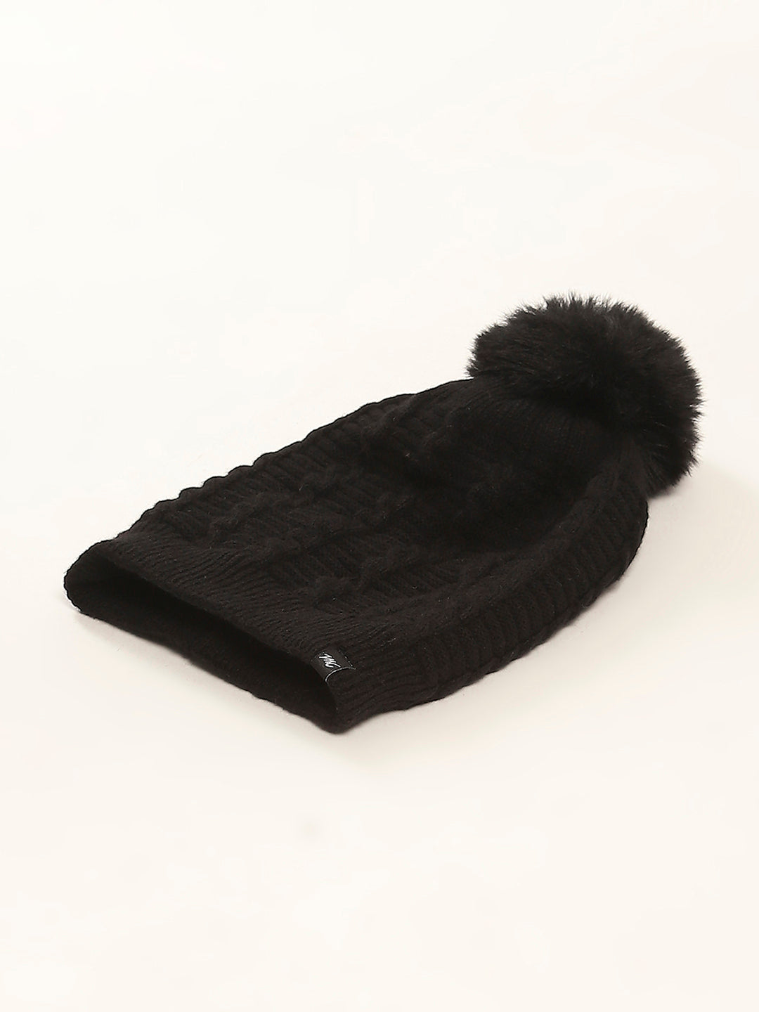 Women Black Self Design Cap