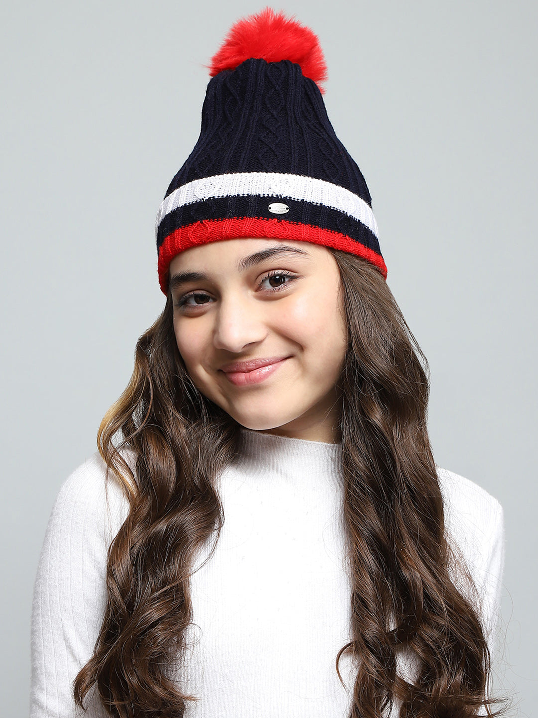 Kids Navy Blue Self Design Cap