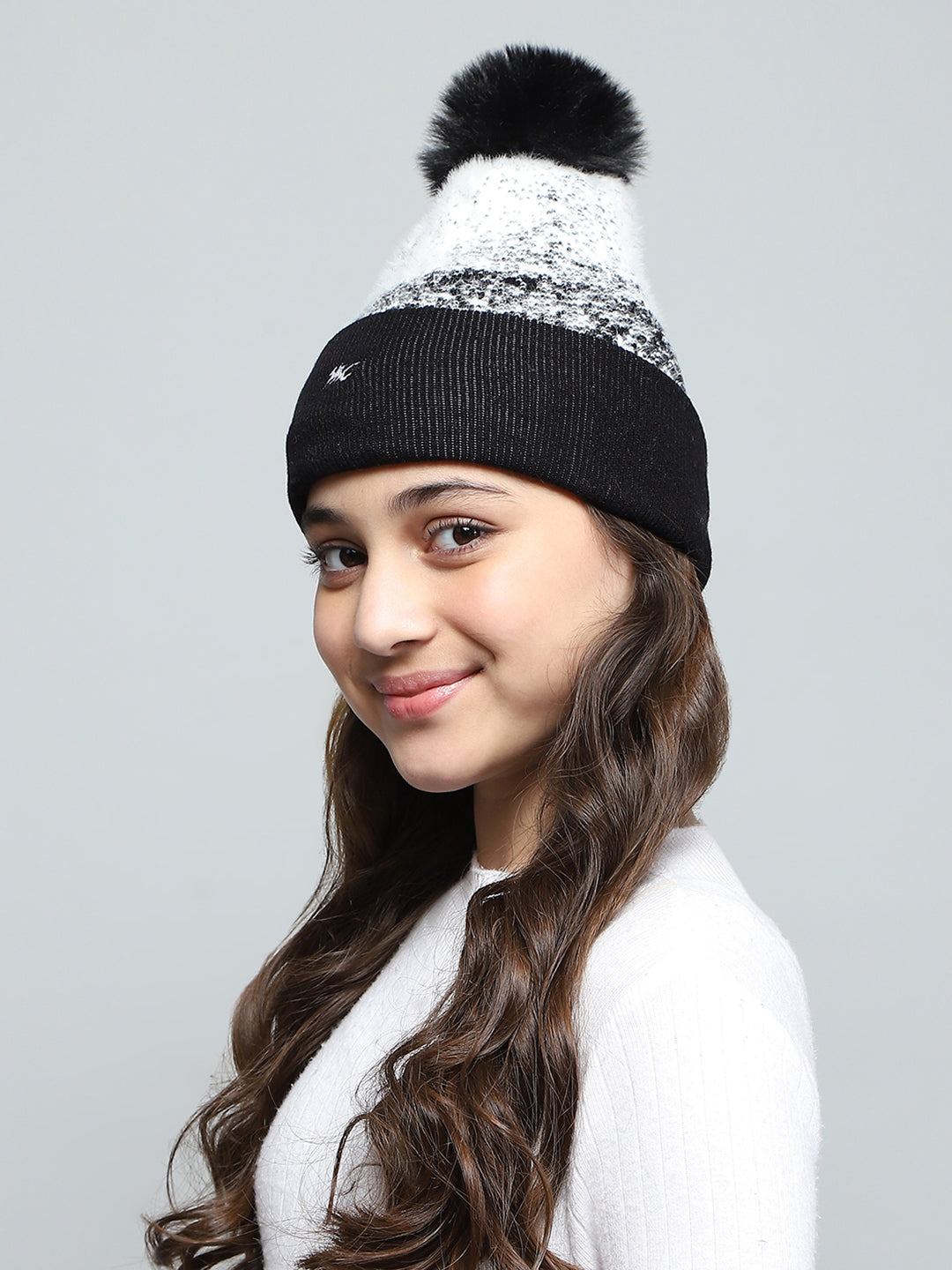 Kids Black Self Design Cap