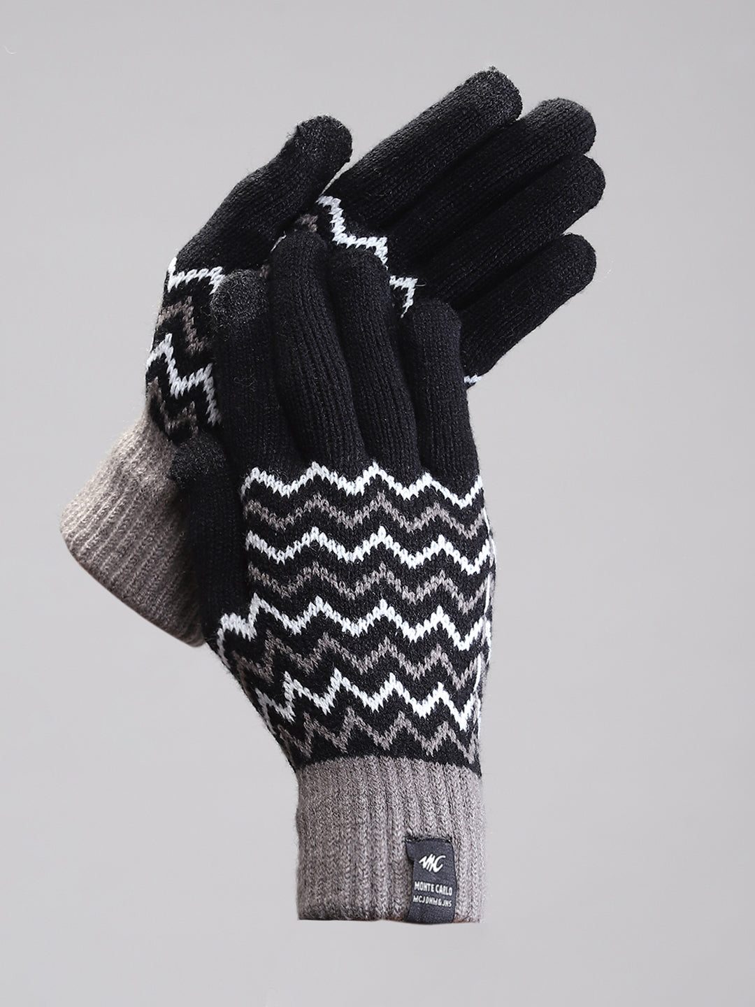Men Black Self Design Gloves