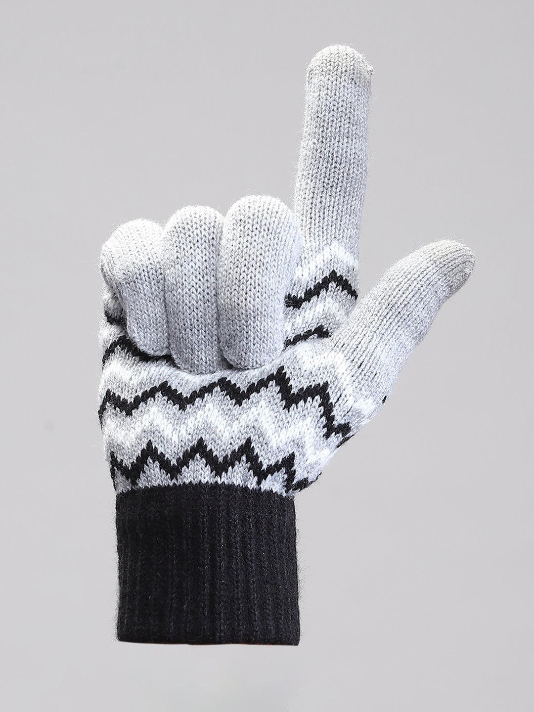 Men Grey Self Design Gloves