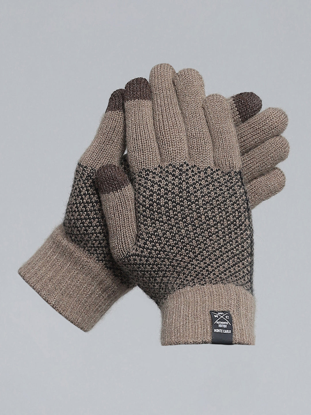 Men Camel Brown Self Design Gloves