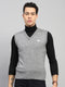 Men Grey Self Design V Neck Sleeveless Sweater