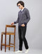 Men Navy Blue Self Design V Neck Full Sleeve Pullover