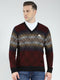 Men Maroon Self Design V Neck Full Sleeve Pullover