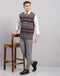 Men Grey Stripe V Neck Sleeveless Sweater