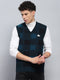 Men Navy Blue Self Design V Neck Sleeveless Sweater