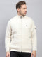 Men Off White Self Design Mock Neck Full Sleeve Jacket