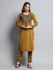 Women Mustard Self Design Round Neck Full Sleeve Kurti Set for Winter