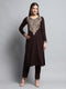 Women Maroon Self Design Round Neck Full Sleeve Kurti Set for Winter