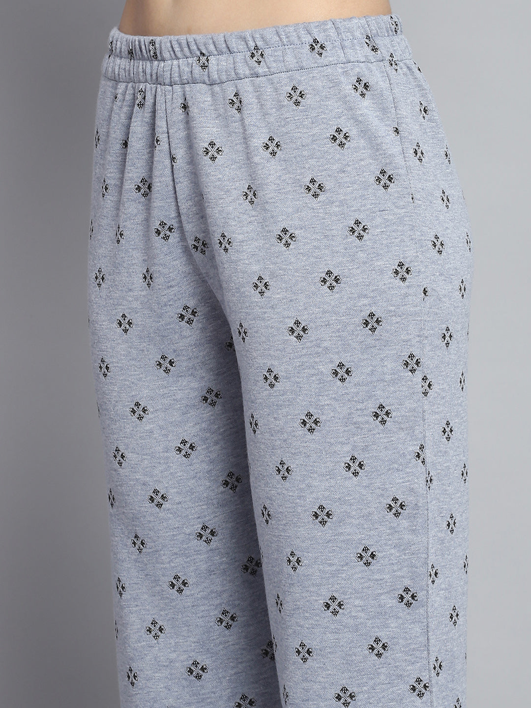 Women Blue Self Design Round Neck Full Sleeve Kurti Set for Winter