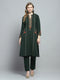 Women Green Self Design Round Neck Full Sleeve Kurti Set for Winter