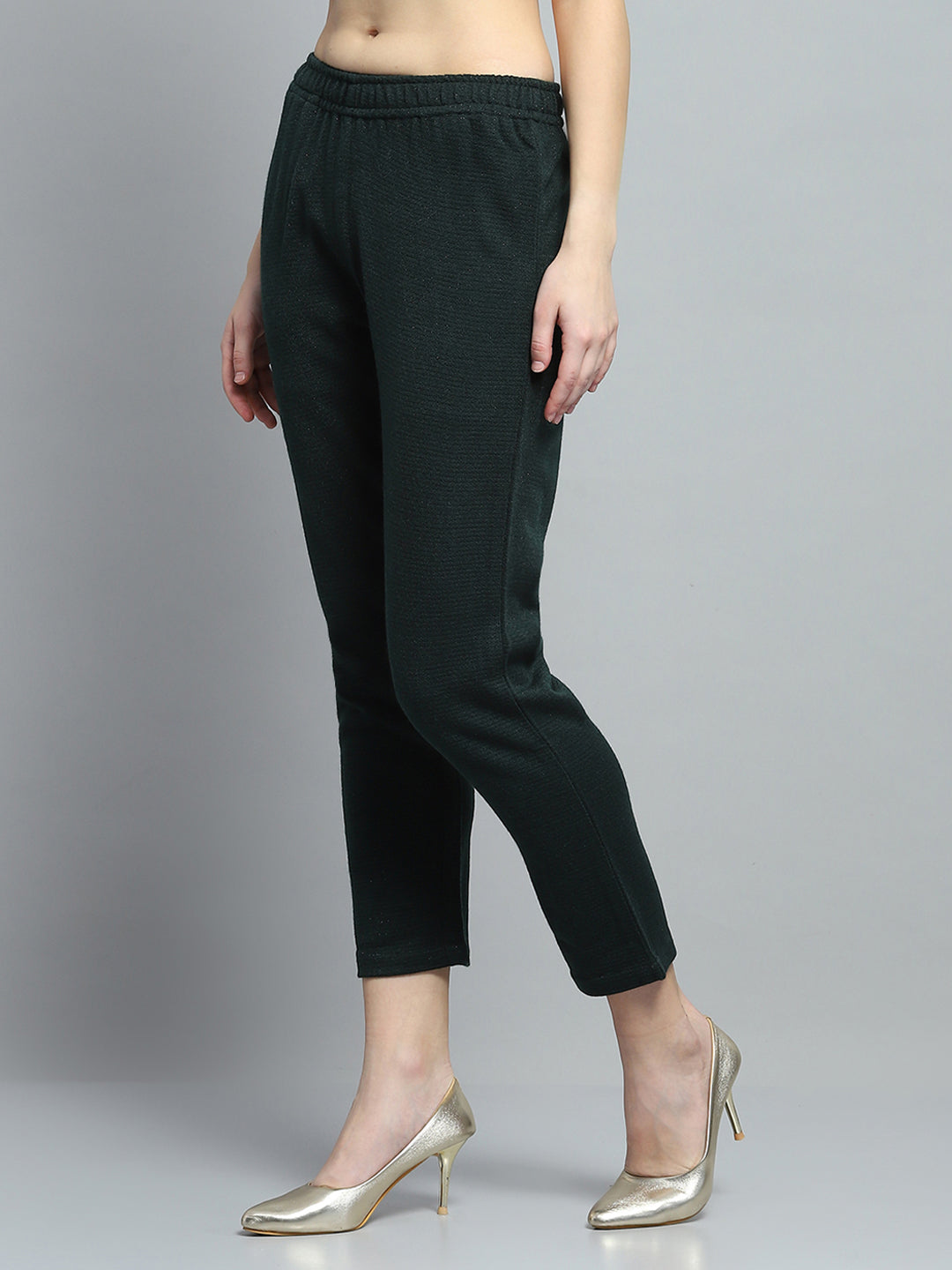 Women Green Self Design Round Neck Full Sleeve Kurti Set for Winter