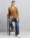 Women Mustard Self Design V Neck Full Sleeve Cardigan