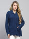 Women Blue Self Design Collar Full Sleeve Cardigan