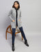 Women Grey Self Design Round Neck Full Sleeve Cardigan