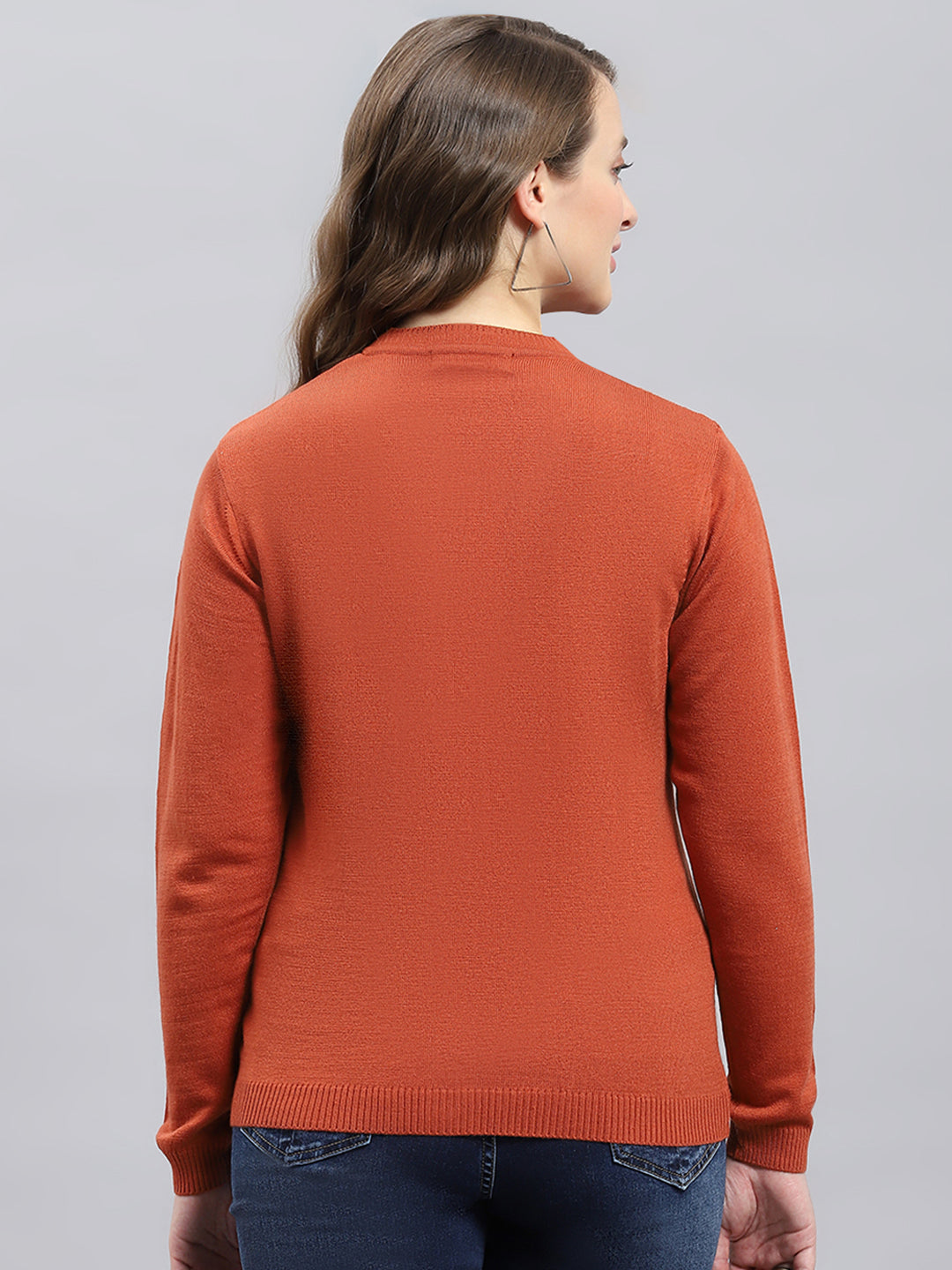Women Rust Self Design V Neck Full Sleeve Cardigan