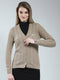Women Brown Self Design V Neck Full Sleeve Cardigan