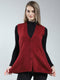 Women Maroon Self Design V Neck Sleeveless Cardigan