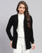 Women Black Self Design Front Open Full Sleeve Cardigan