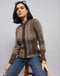 Women Brown Jaquard Round Neck Full Sleeve Cardigan