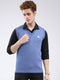 Men Blue Solid V Neck Sleeveless Sweater