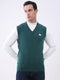 Men Green Solid V Neck Sleeveless Sweater