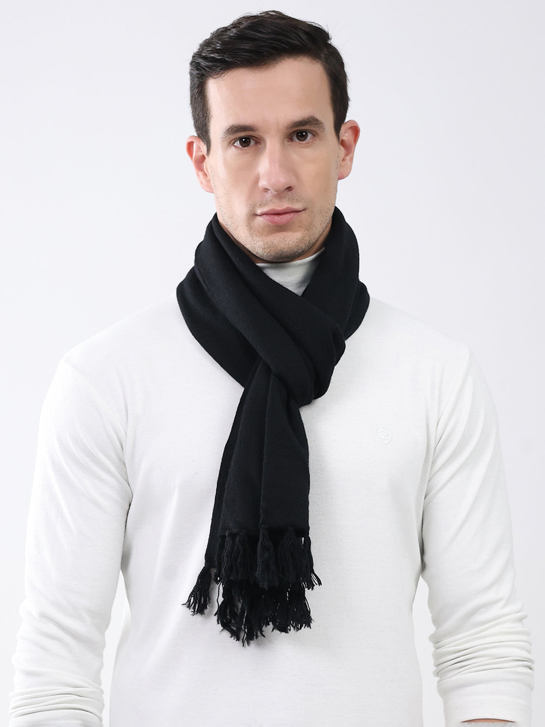 Men Black Solid Pure Wool Muffler