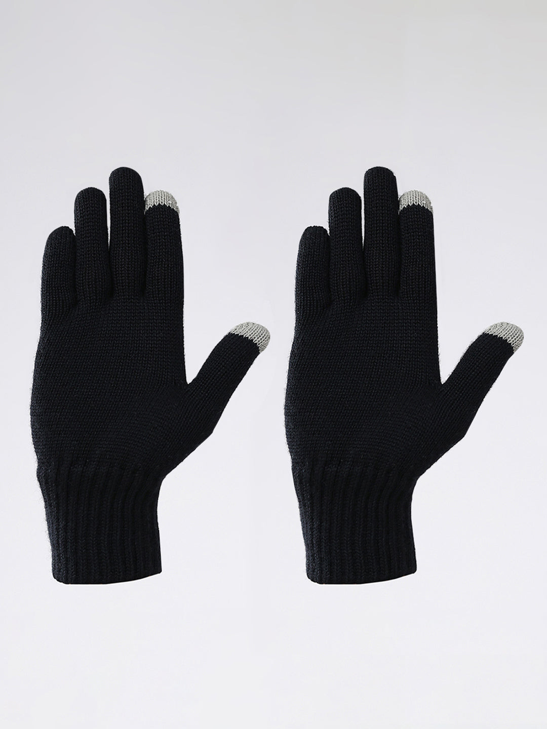 Men Black Solid Pure Wool Gloves