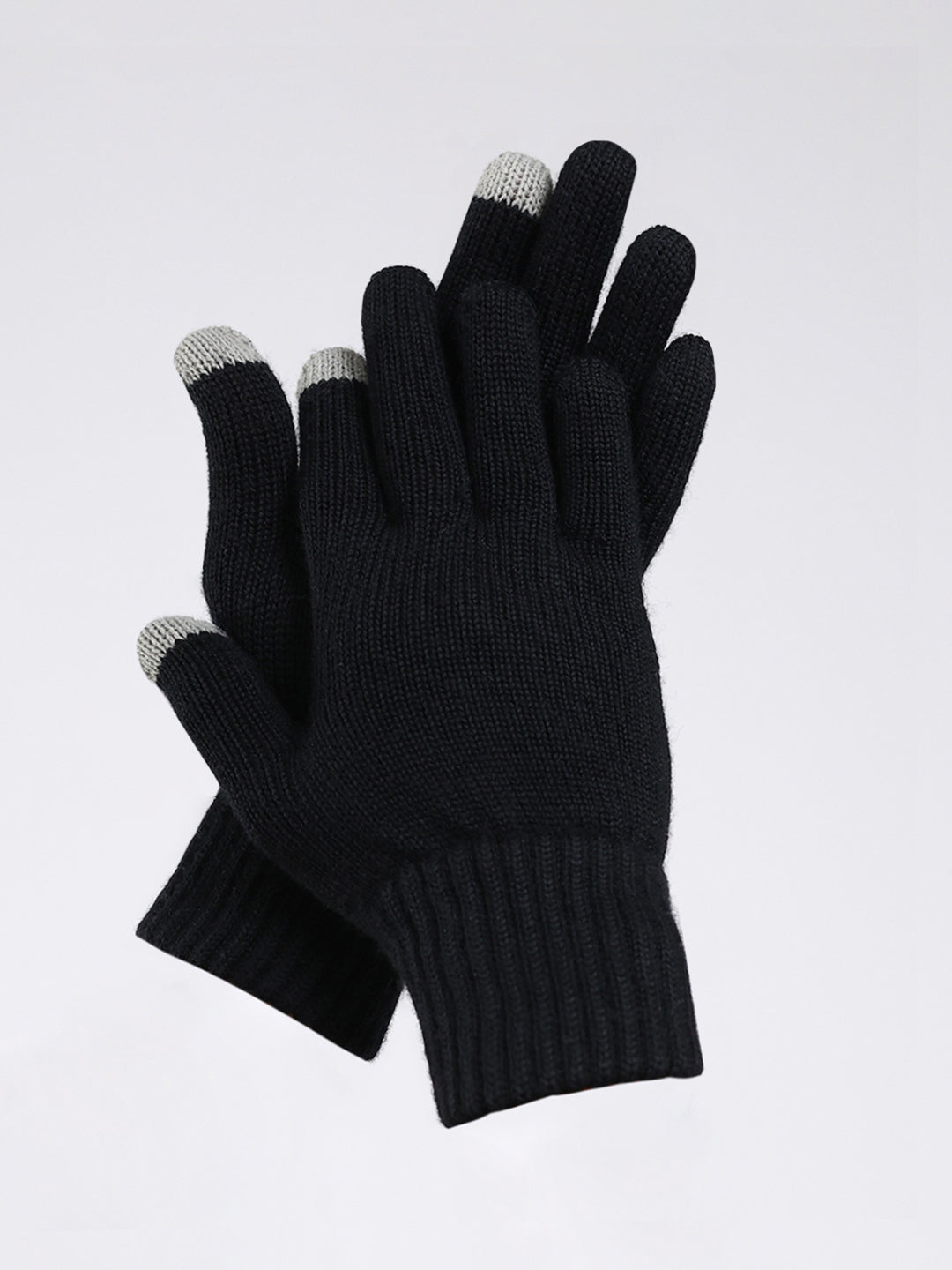 Men Black Solid Pure Wool Gloves