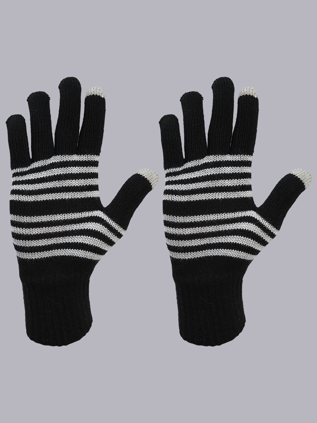 Men Black Stripe Blend Wool Gloves